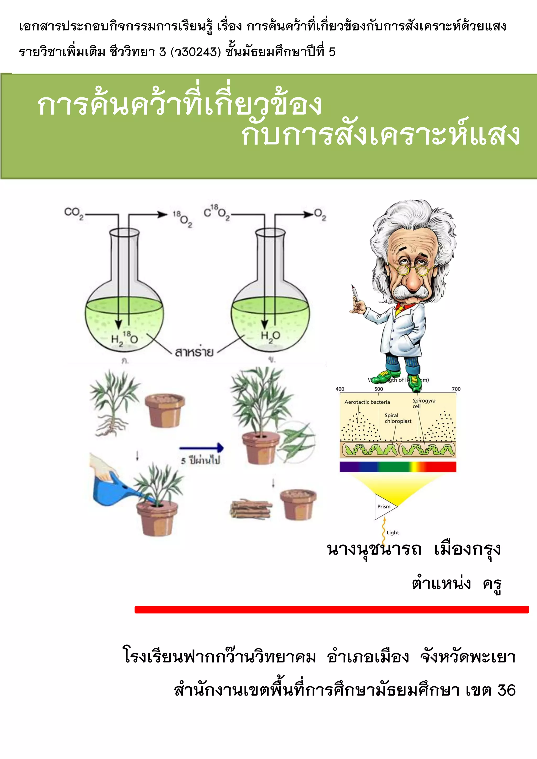 ภาพข้อมูล การทดลองเกี่ยวกับการสังเคราะห์ด้วยแสง ลำดับที่ 1 เกี่ยวกับ กัน